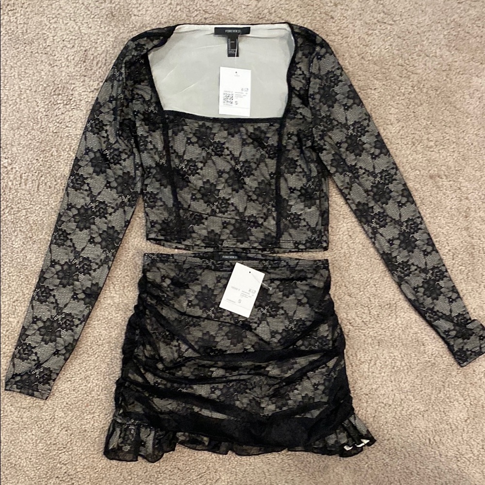 Forever 21 Black Ruched Mini Skirt Set
